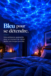 Projection effet vagues bleu au plafond d’une chambre — scène d’ambiance illustrative
