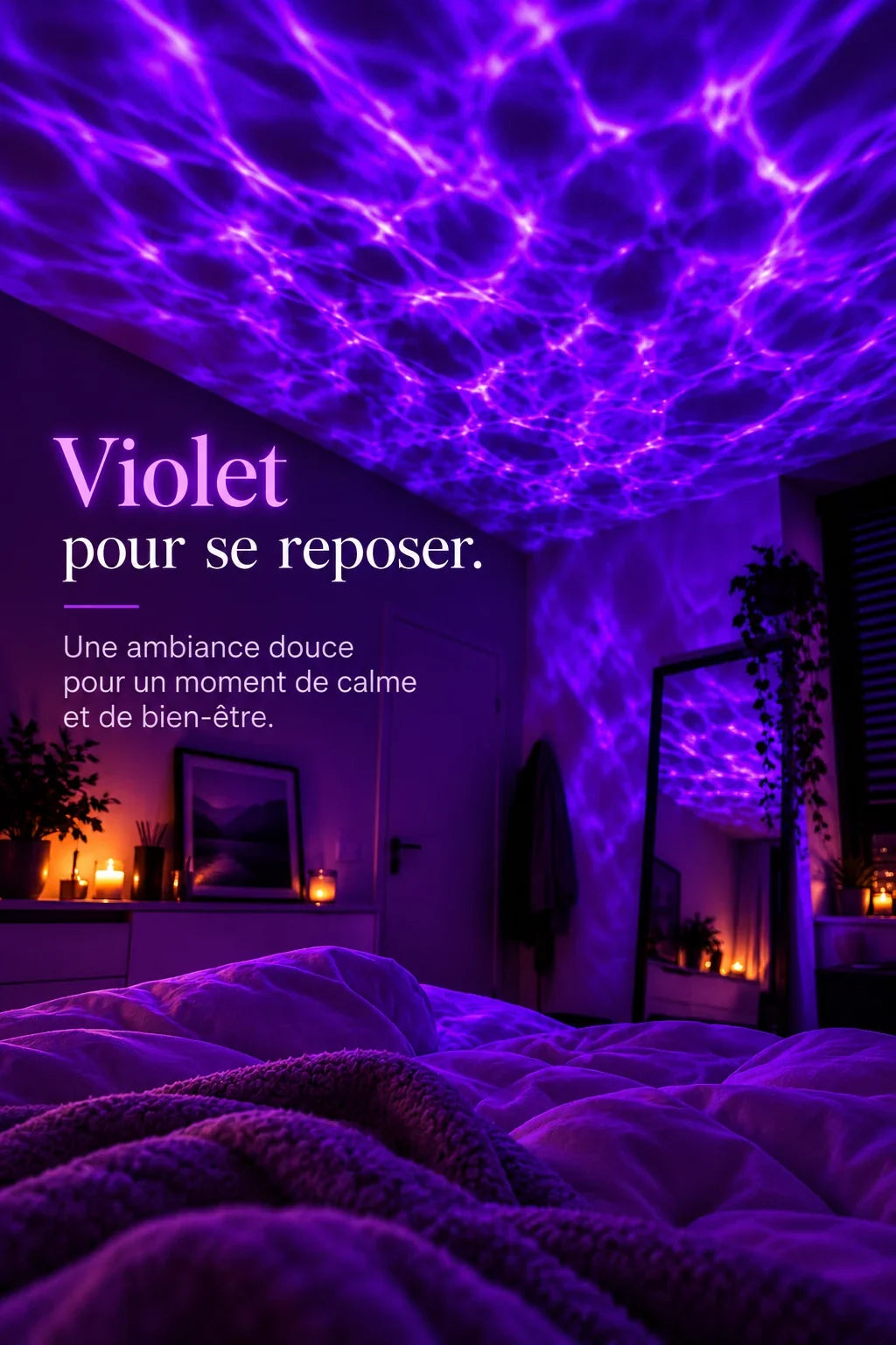 Projection violette effet vagues — ambiance repos illustrative