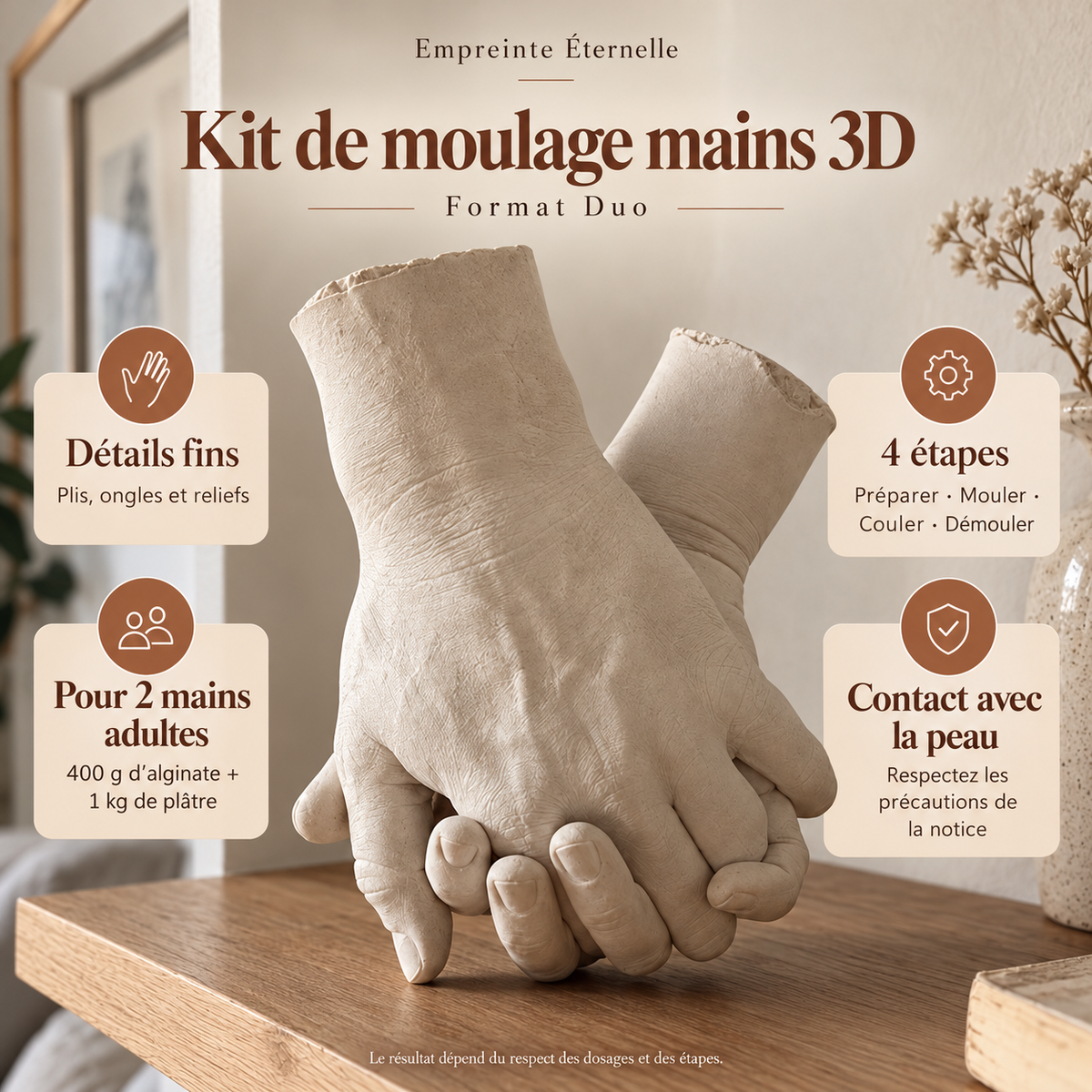 Couple tenant une sculpture 3D de leurs mains enlacées