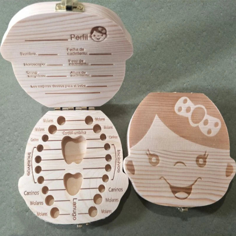 Boîte à dents de lait modèle fille, intérieur en espagnol