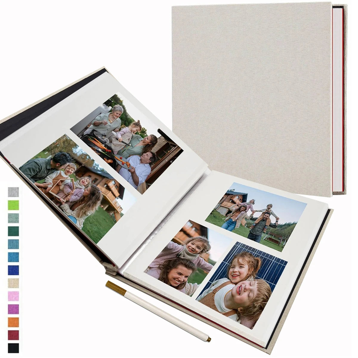 Album photo adhésif à couverture textile avec exemples de photos