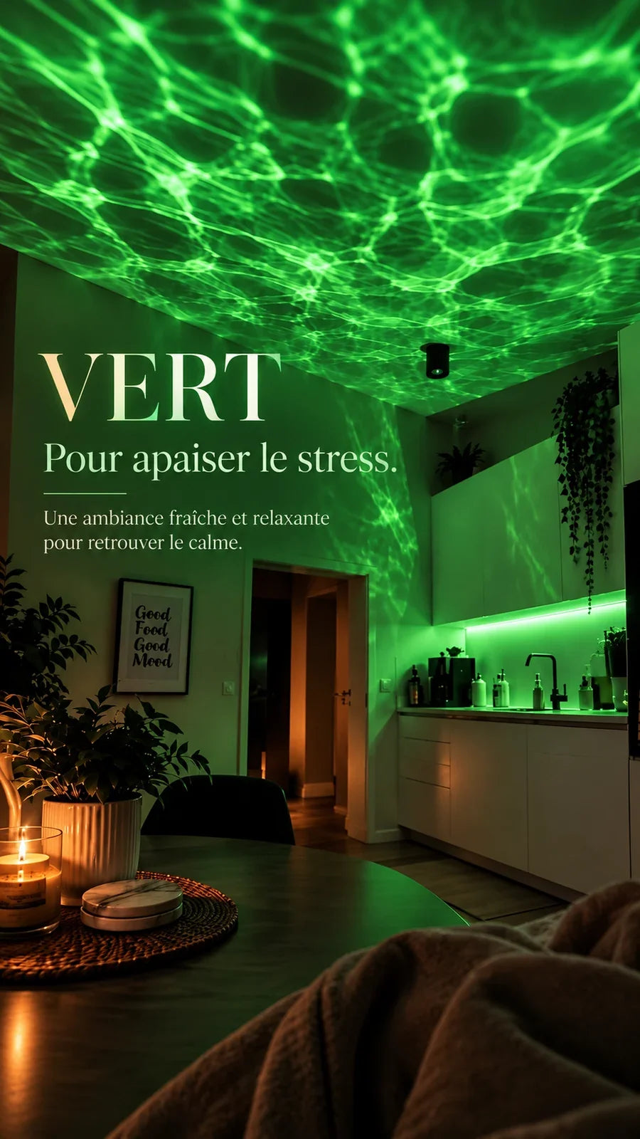 Vert pour une atmosphère apaisante — illustration d'un salon illuminé